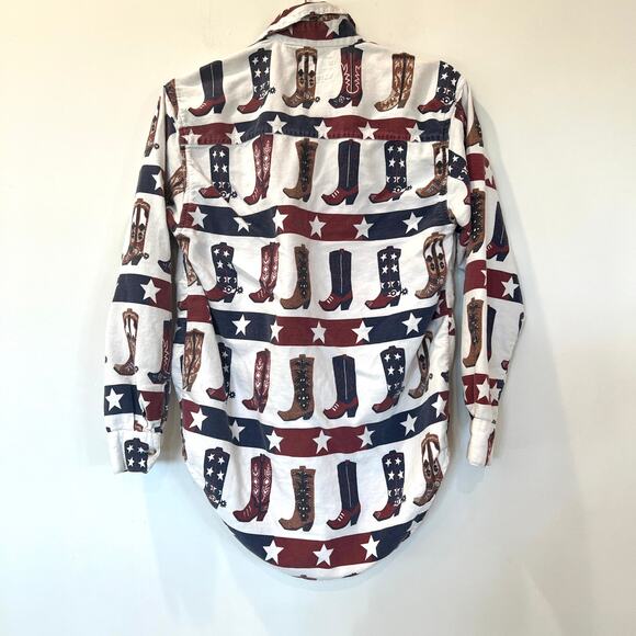 Vtg Cowboy Boots 100% flannel button down women’s small white western cowgirl - Picture 3 of 7
